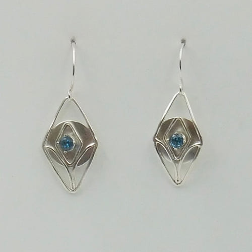 DKC-1120 Earrings Diamond shape, Blue CZ $75 at Hunter Wolff Gallery